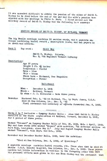 BISHOP, Smith B. Civil War pension papers 1
